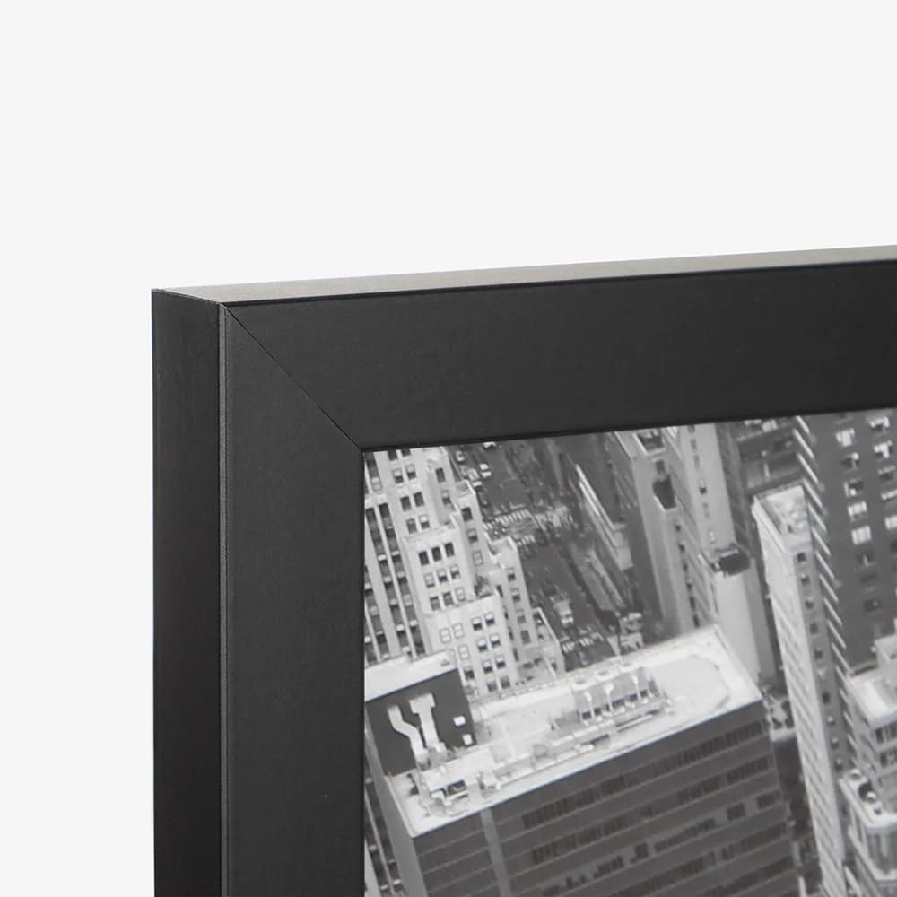Close detail of the satin black frame profile